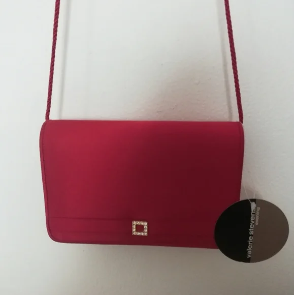 NWT Valerie Stevens Red Satin Dress Evening Shoulder Bag - Picture 2 of 12